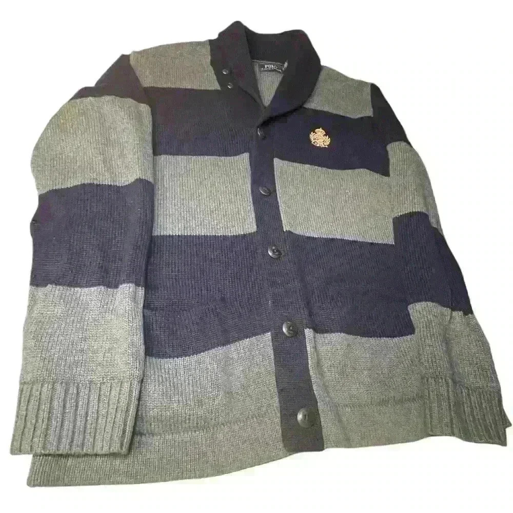 Polo Ralph Lauren Cardigan Sweater Mens X-Large Rugby Striped Shawl Collar Crest - Picture 4 of 11